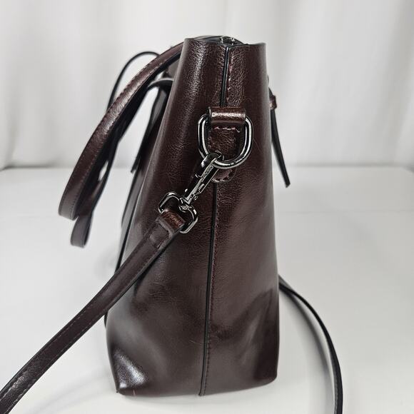 Large Leather Tote Brown Genuine Leather Side Bags Burgundy Classic - Picture 2 of 11